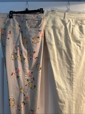 Floral Print Cream Jeans Duo - Pink Floral yellow jeans, soft yellow 20 each